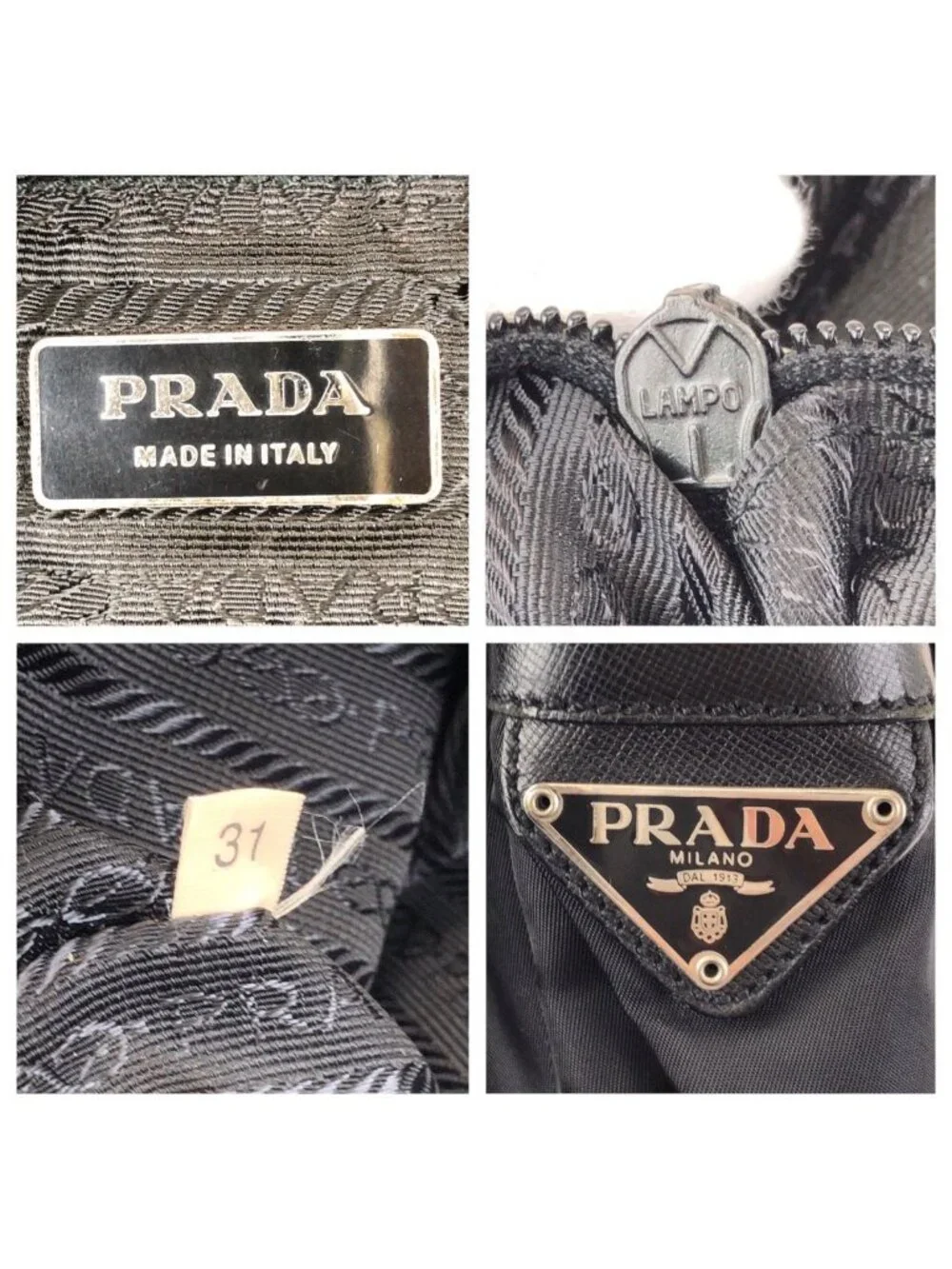 Prada Tessuto Saffiano 2-Way Black Silver Nylon Leather Business